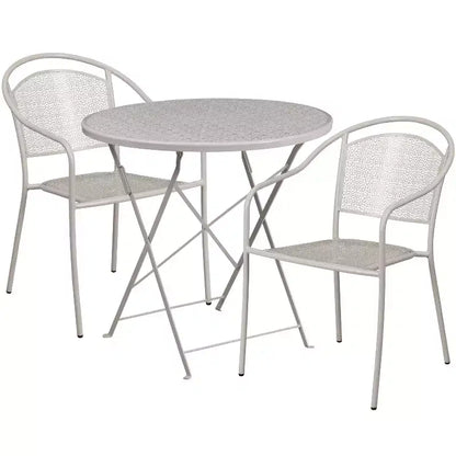 Ensemble de table de patio pliante ronde en métal de qualité commerciale Emma et Oliver de 76 cm avec 2 chaises à dossier rond