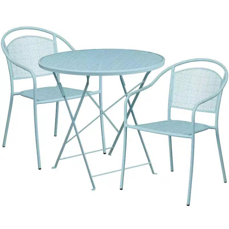 Ensemble de table de patio pliante ronde en métal de qualité commerciale Emma et Oliver de 76 cm avec 2 chaises à dossier rond