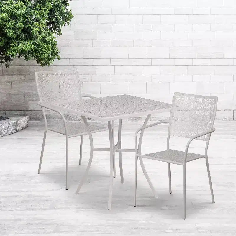 Ensemble de table de patio et de jardin carrée en métal de qualité commerciale Emma et Oliver de 28 po avec 2 chaises à dossier carré