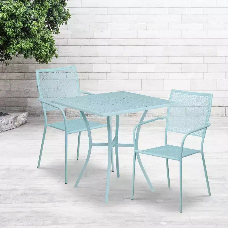 Ensemble de table de patio et de jardin carrée en métal de qualité commerciale Emma et Oliver de 28 po avec 2 chaises à dossier carré