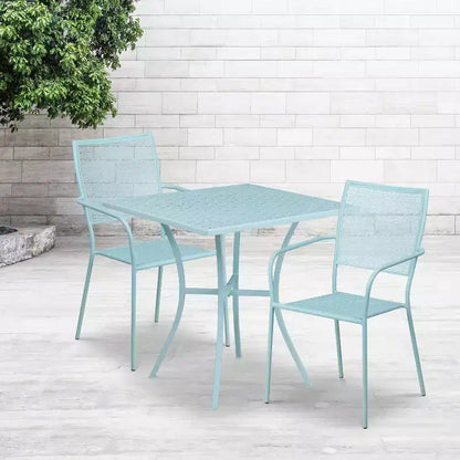 Ensemble de table de patio et de jardin carrée en métal de qualité commerciale Emma et Oliver de 28 po avec 2 chaises à dossier carré