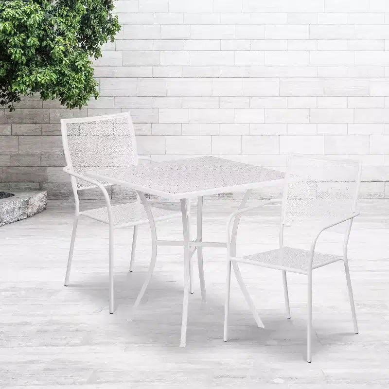 Ensemble de table de patio et de jardin carrée en métal de qualité commerciale Emma et Oliver de 28 po avec 2 chaises à dossier carré