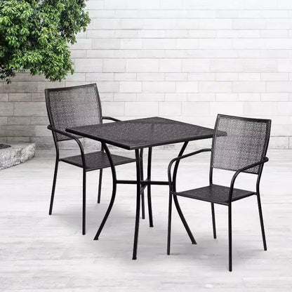 Ensemble de table de patio et de jardin carrée en métal de qualité commerciale Emma et Oliver de 28 po avec 2 chaises à dossier carré