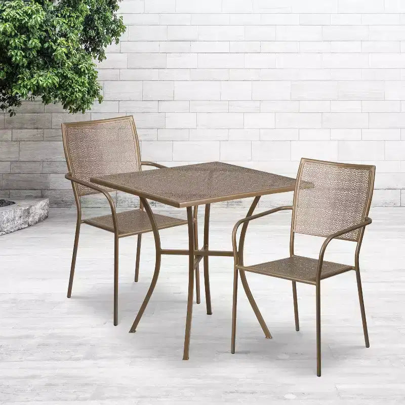 Ensemble de table de patio et de jardin carrée en métal de qualité commerciale Emma et Oliver de 28 po avec 2 chaises à dossier carré