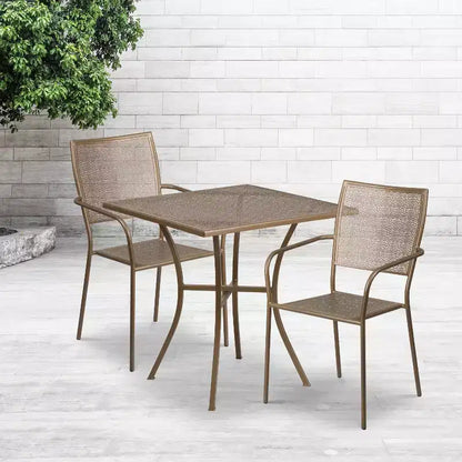 Ensemble de table de patio et de jardin carrée en métal de qualité commerciale Emma et Oliver de 28 po avec 2 chaises à dossier carré