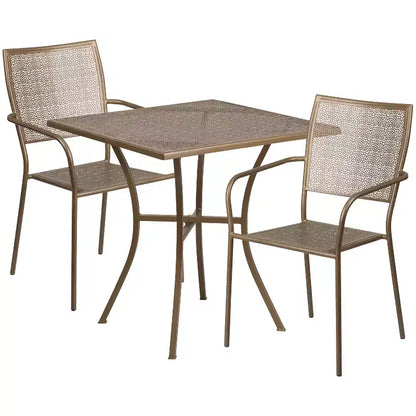 Ensemble de table de patio et de jardin carrée en métal de qualité commerciale Emma et Oliver de 28 po avec 2 chaises à dossier carré