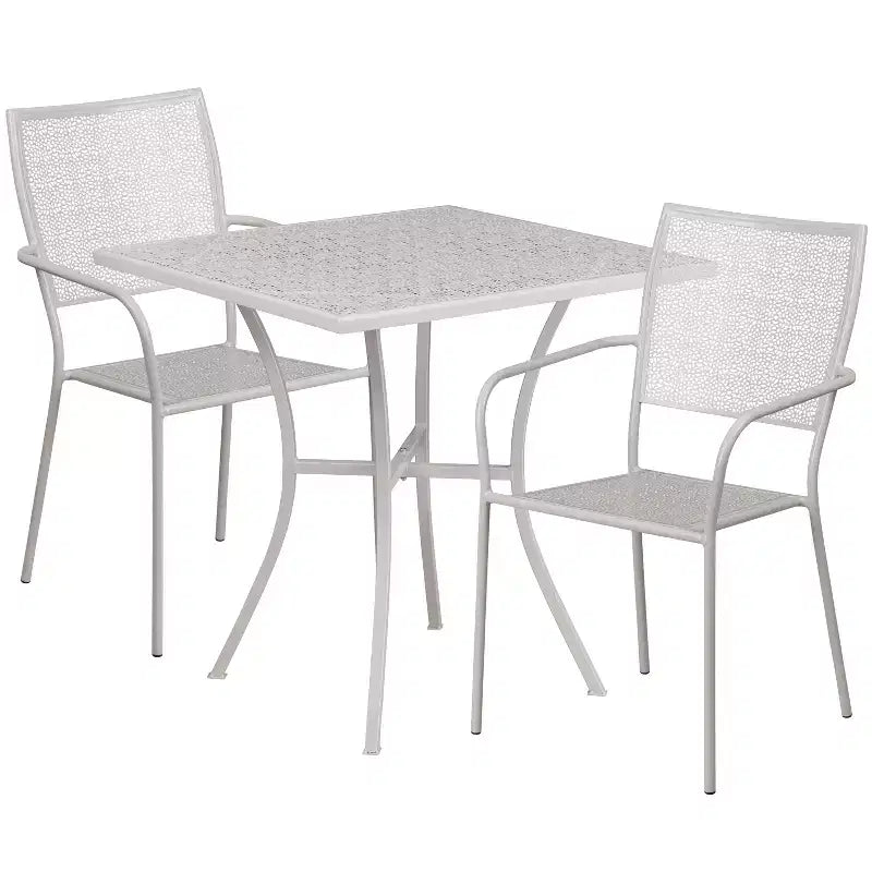 Ensemble de table de patio et de jardin carrée en métal de qualité commerciale Emma et Oliver de 28 po avec 2 chaises à dossier carré