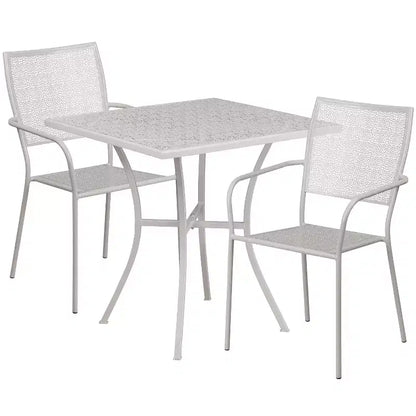 Ensemble de table de patio et de jardin carrée en métal de qualité commerciale Emma et Oliver de 28 po avec 2 chaises à dossier carré