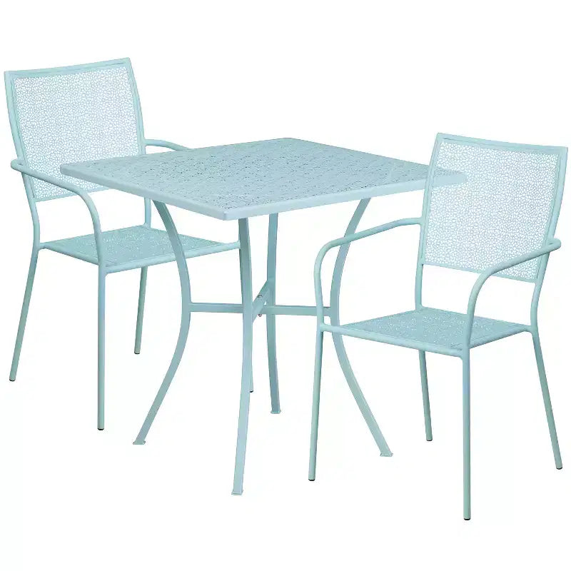 Ensemble de table de patio et de jardin carrée en métal de qualité commerciale Emma et Oliver de 28 po avec 2 chaises à dossier carré