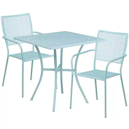 Ensemble de table de patio et de jardin carrée en métal de qualité commerciale Emma et Oliver de 28 po avec 2 chaises à dossier carré