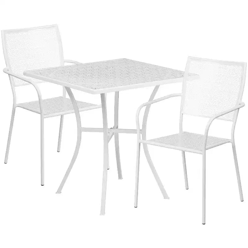 Ensemble de table de patio et de jardin carrée en métal de qualité commerciale Emma et Oliver de 28 po avec 2 chaises à dossier carré
