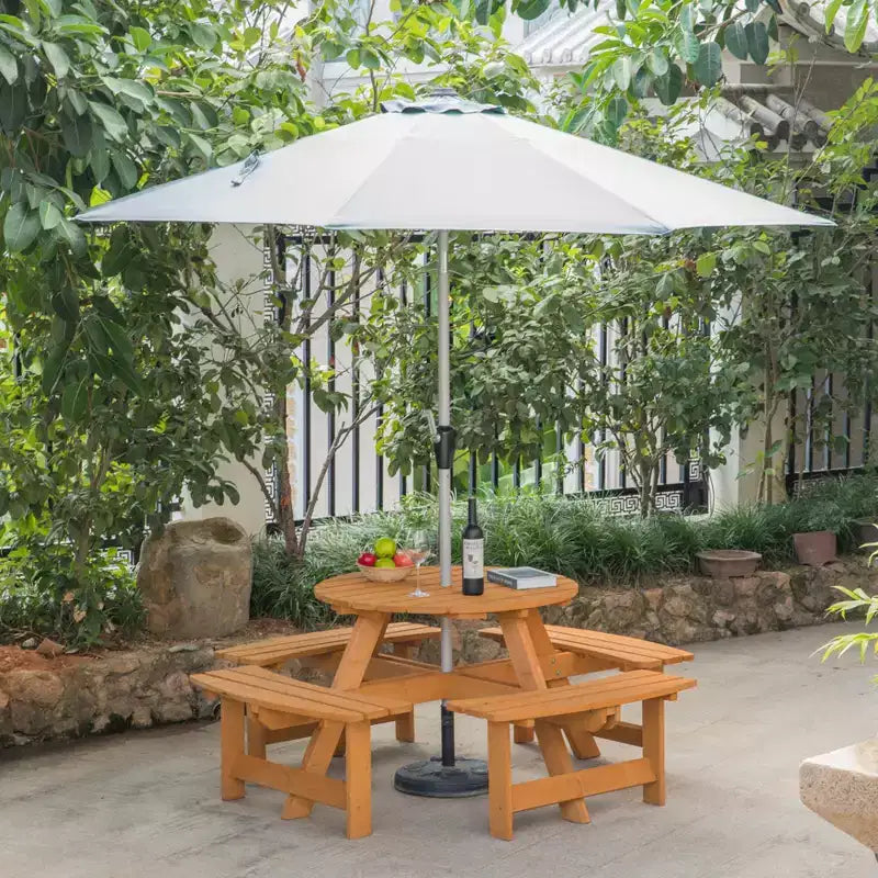 Tavolo da Picnic Rotondo da Giardino Gardenised in Legno per Esterni con Panca, 8 Posti