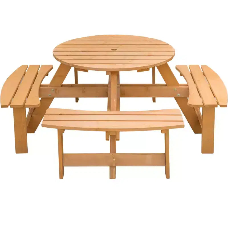 Tavolo da Picnic Rotondo da Giardino Gardenised in Legno per Esterni con Panca, 8 Posti