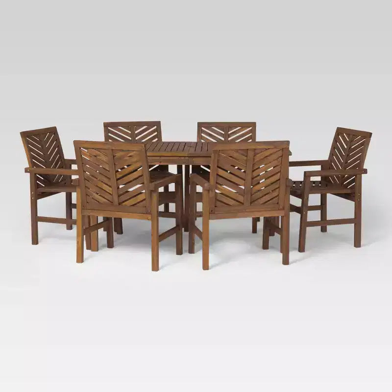 Ensemble de salle à manger extérieur 7 pièces en acacia à lattes chevrons - Saracina Home