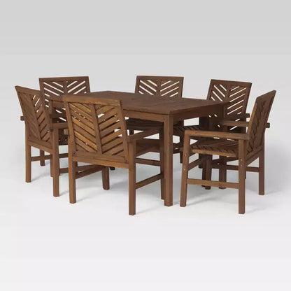 Ensemble de salle à manger extérieur 7 pièces en acacia à lattes chevrons - Saracina Home