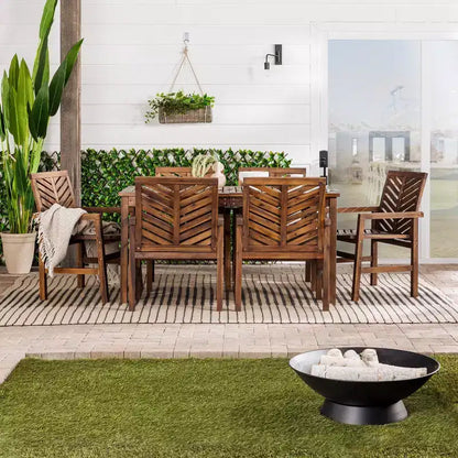 Ensemble de salle à manger extérieur 7 pièces en acacia à lattes chevrons - Saracina Home