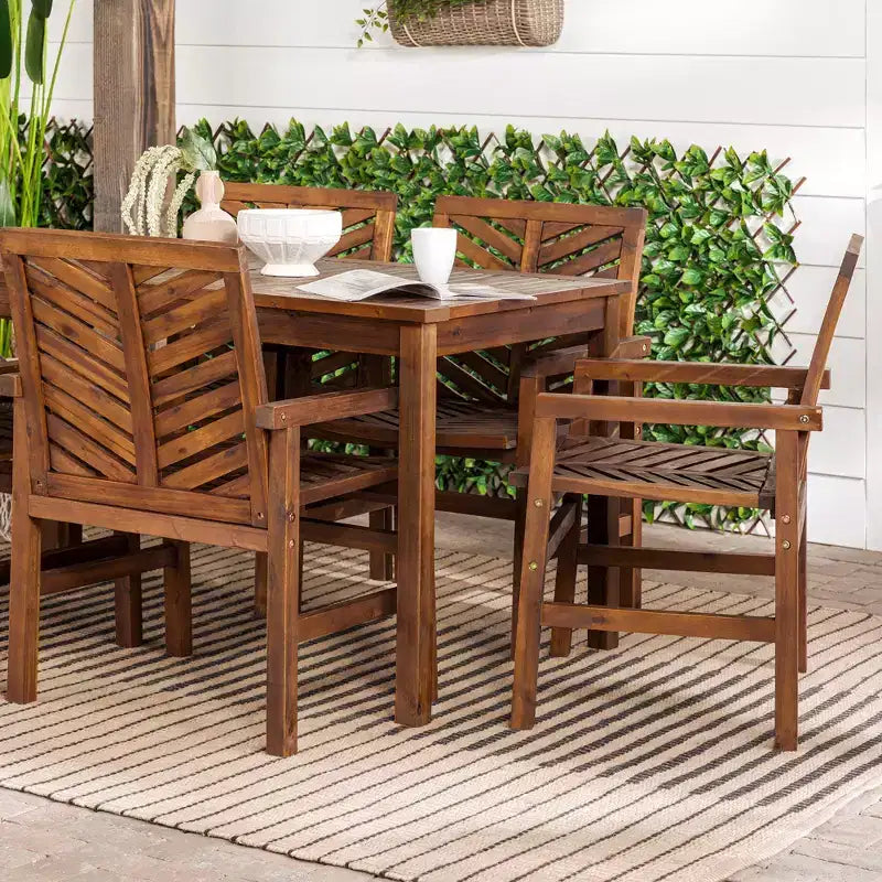 Ensemble de salle à manger extérieur 7 pièces en acacia à lattes chevrons - Saracina Home