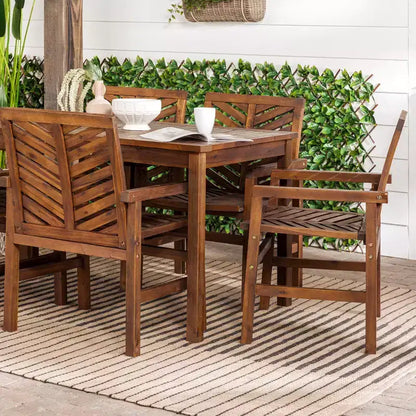 Ensemble de salle à manger extérieur 7 pièces en acacia à lattes chevrons - Saracina Home