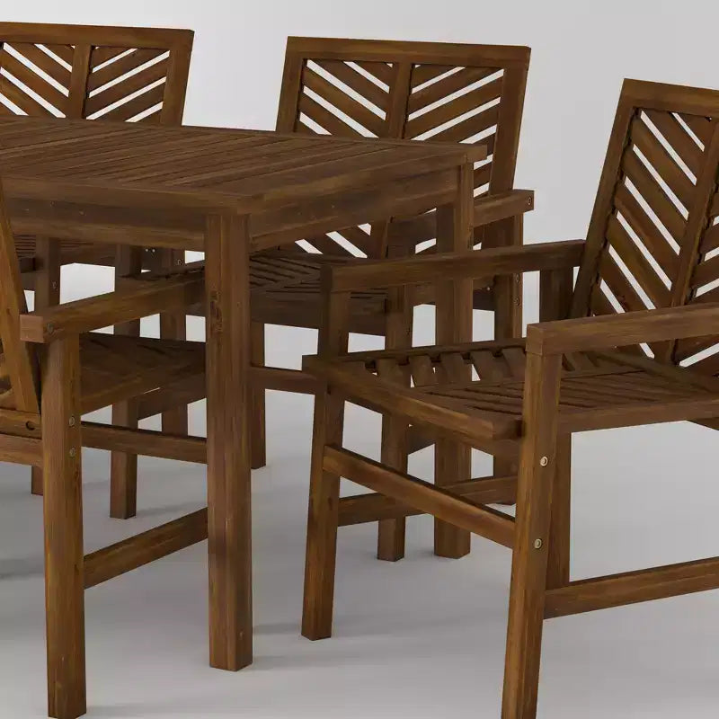 Ensemble de salle à manger extérieur 7 pièces en acacia à lattes chevrons - Saracina Home