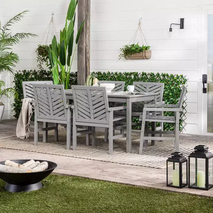 Ensemble de salle à manger extérieur 7 pièces en acacia à lattes chevrons - Saracina Home