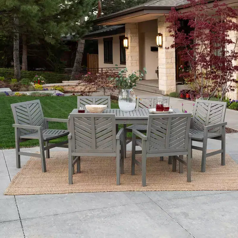 Ensemble de salle à manger extérieur 7 pièces en acacia à lattes chevrons - Saracina Home