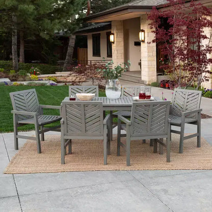 Ensemble de salle à manger extérieur 7 pièces en acacia à lattes chevrons - Saracina Home