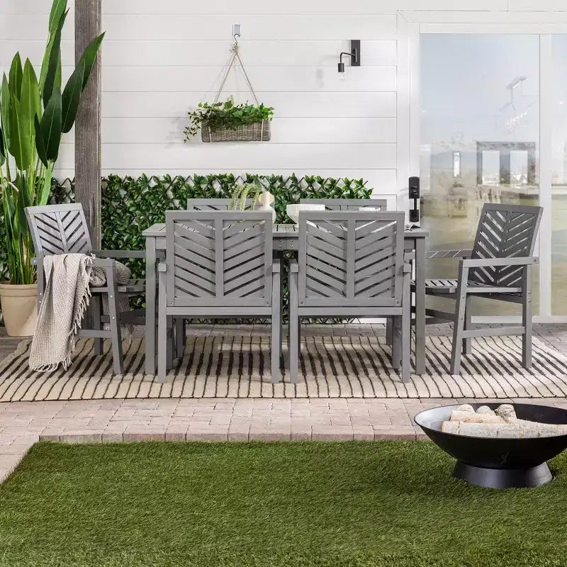 Ensemble de salle à manger extérieur 7 pièces en acacia à lattes chevrons - Saracina Home
