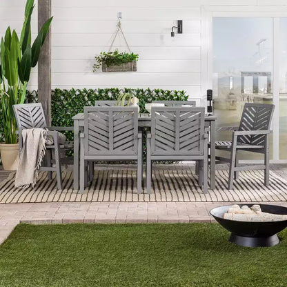 Ensemble de salle à manger extérieur 7 pièces en acacia à lattes chevrons - Saracina Home