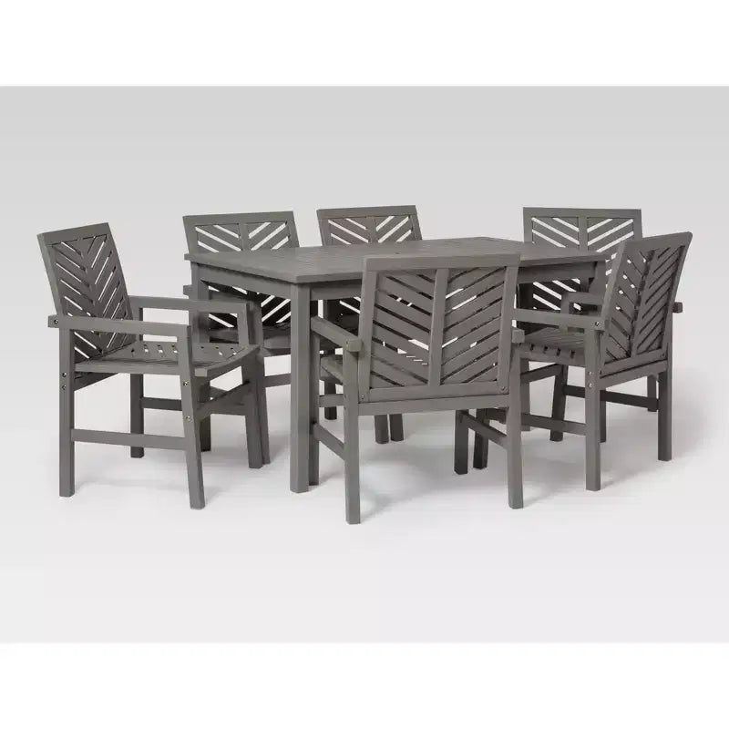 Ensemble de salle à manger extérieur 7 pièces en acacia à lattes chevrons - Saracina Home