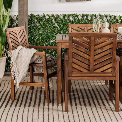 Ensemble de salle à manger extérieur 7 pièces en acacia à lattes chevrons - Saracina Home
