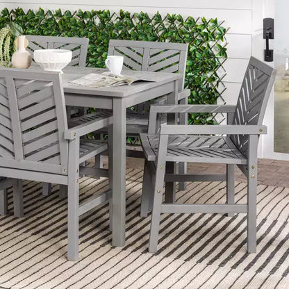 Ensemble de salle à manger extérieur 7 pièces en acacia à lattes chevrons - Saracina Home