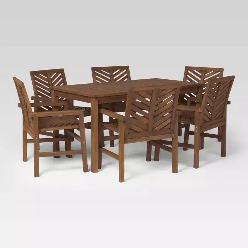 Ensemble de salle à manger extérieur 7 pièces en acacia à lattes chevrons - Saracina Home