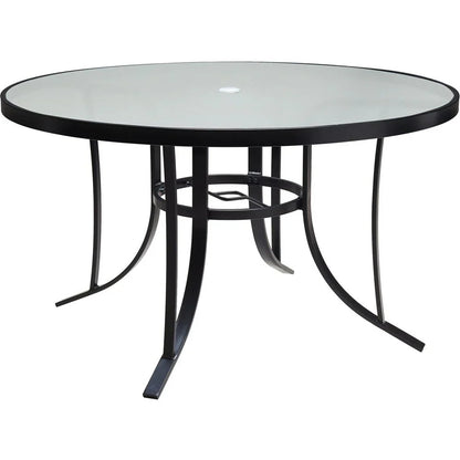 Hanover Lavallette Set da pranzo a 5 pezzi in blu oceano con 4 sedie fisse, tavolo rotondo da 52 pollici con ripiano in vetro, ombrellone e base