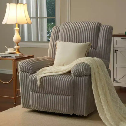 Poltrona reclinabile in velluto a coste, Divano reclinabile manuale con maniglia, Braccioli imbottiti, Imbottitura spessa, Tasca laterale, Soggiorno, Camera da letto, Home Theater, Grigio scuro