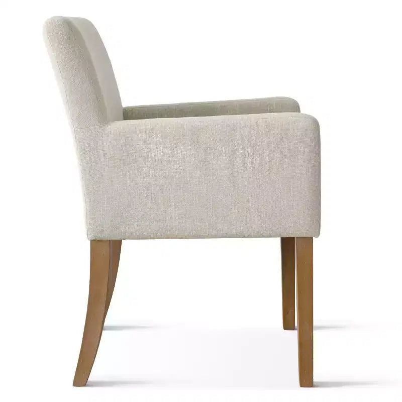 Set da pranzo da 9 pezzi con prolunga, include 6 sedie senza braccioli e 2 poltrone in lino neutro, gambe in legno massello, stile moderno-Panipeachy