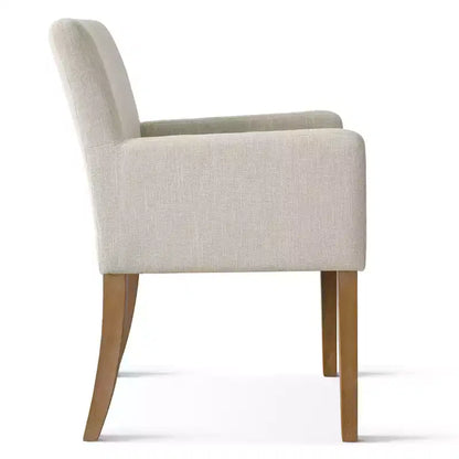 Set da pranzo da 9 pezzi con prolunga, include 6 sedie senza braccioli e 2 poltrone in lino neutro, gambe in legno massello, stile moderno-Panipeachy