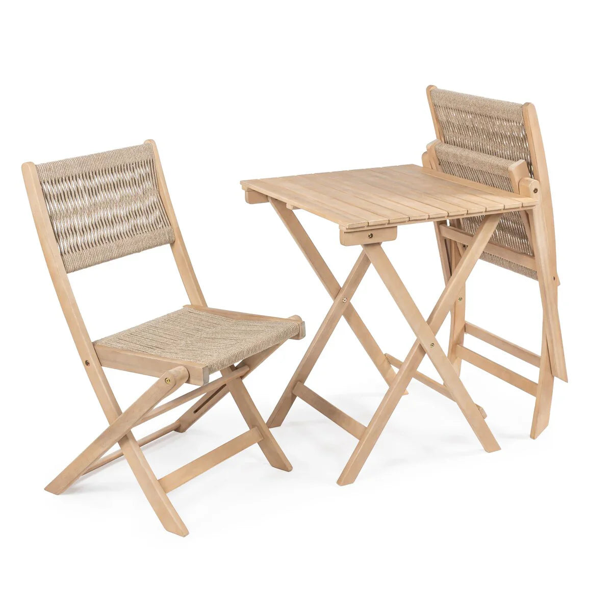 Set da bistrò pieghevole da esterno a 3 pezzi in legno di acacia Cadiz Modern Coastal, di JONATHAN Y