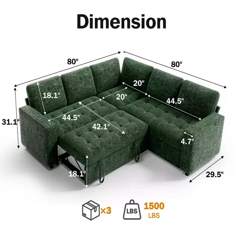 Dyonery Comfy Divano Letto 198 cm, Divano Letto a L in ciniglia con Letto Estraibile e Chaise Longue Contenitore per Soggiorno, Appartamento e Ufficio, Nero