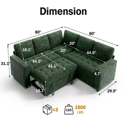 Dyonery Comfy Divano Letto 198 cm, Divano Letto a L in ciniglia con Letto Estraibile e Chaise Longue Contenitore per Soggiorno, Appartamento e Ufficio, Nero
