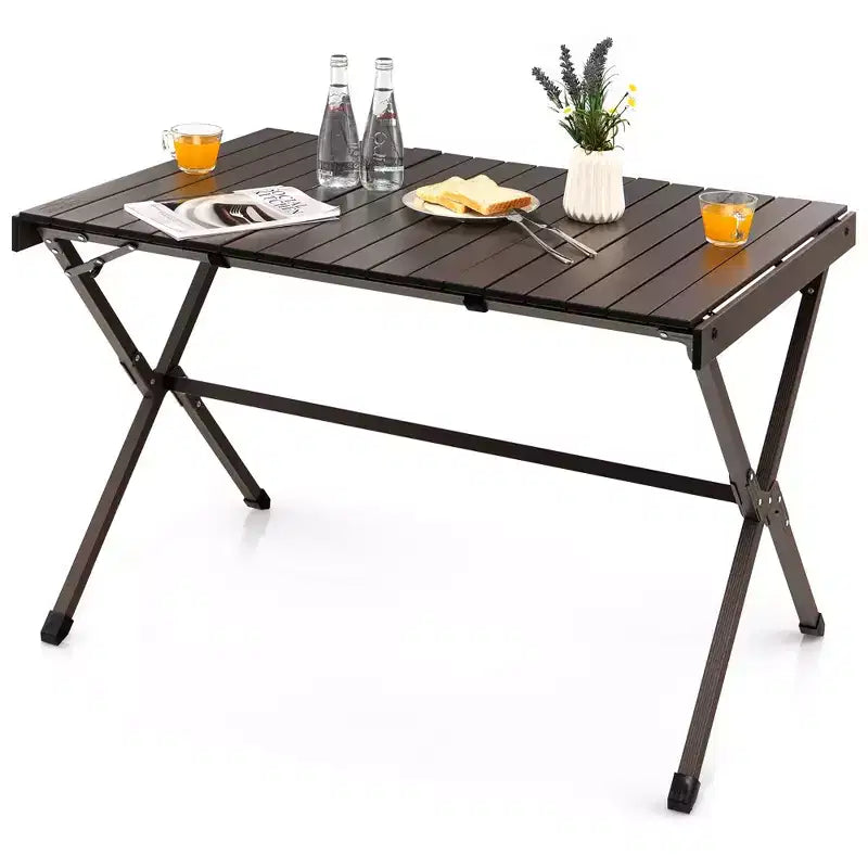 Tavolo da campeggio portatile in alluminio Costway per 4-6 persone, leggero, pieghevole, grigio/marrone
