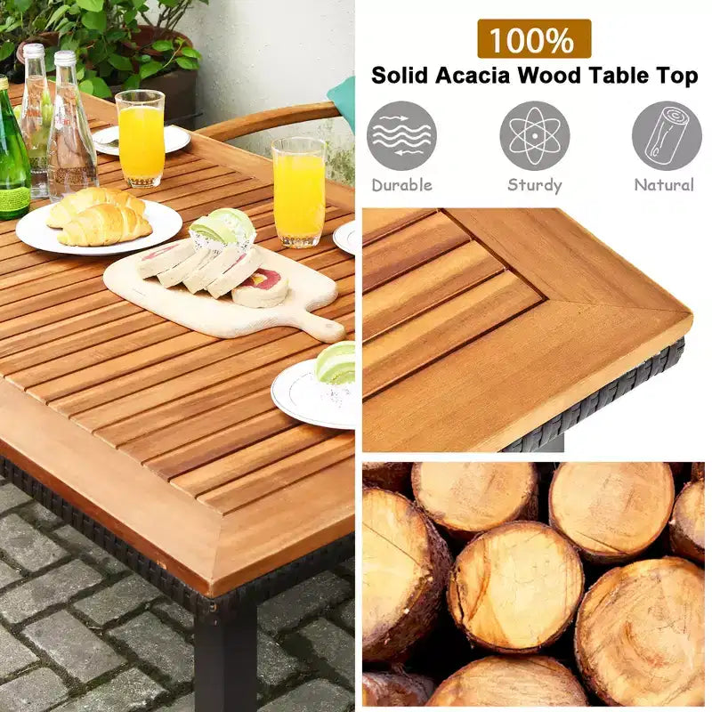 Ensemble de salle à manger Costway 5 pièces en rotin pour patio, table en bois d'acacia, chaises empilables, banc