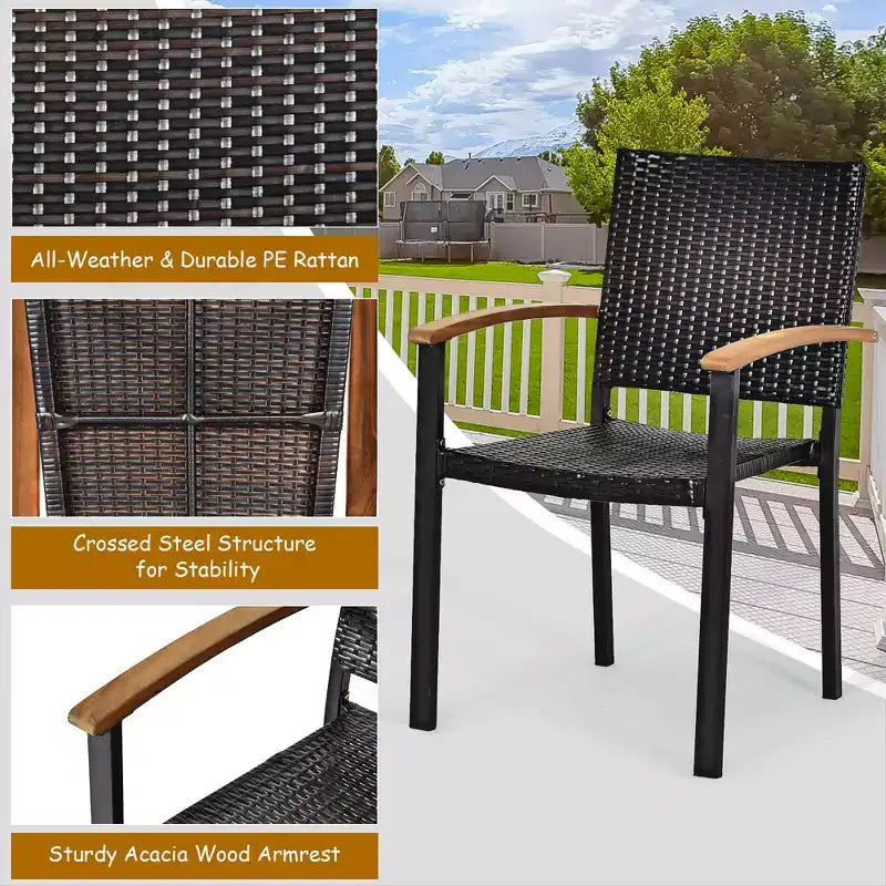 Ensemble de salle à manger Costway 5 pièces en rotin pour patio, table en bois d'acacia, chaises empilables, banc