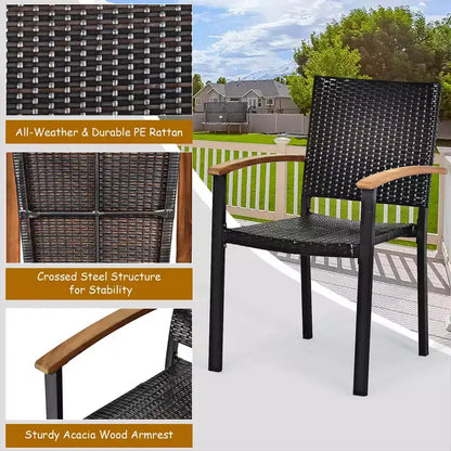 Ensemble de salle à manger Costway 5 pièces en rotin pour patio, table en bois d'acacia, chaises empilables, banc