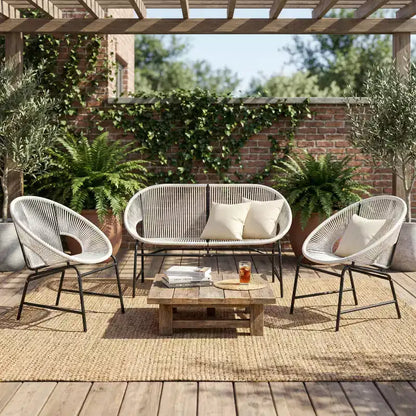 Christopher Knight Home Paoa Set Salotto da Esterno in 3 Pezzi Intrecciato con Struttura in Ferro (Tavolo Non Incluso)