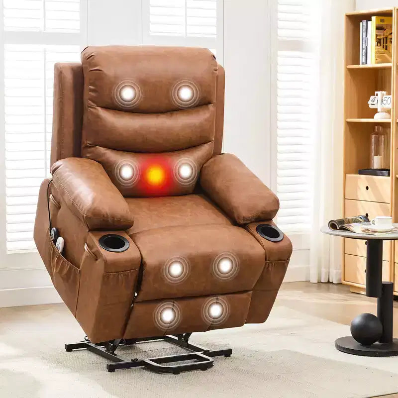 Fauteuil inclinable électrique releveur, fauteuils inclinables électriques pour personnes âgées avec fonction chauffante et massante, aide à la levée, porte-gobelets, poche latérale, pour salon