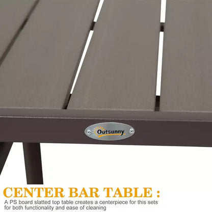 Outsunny Set 3 Pezzi in Rattan e Vimini, Tavolo con Top Effetto Legno e 2 Sgabelli da Bar per Esterni, Patio, Bordo Piscina, Giardino