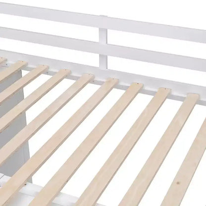 Letto a soppalco intero in pile orsetto con mensola portaoggetti e cassetti, letto a soppalco alto in legno con scrivania versatile per camera da letto