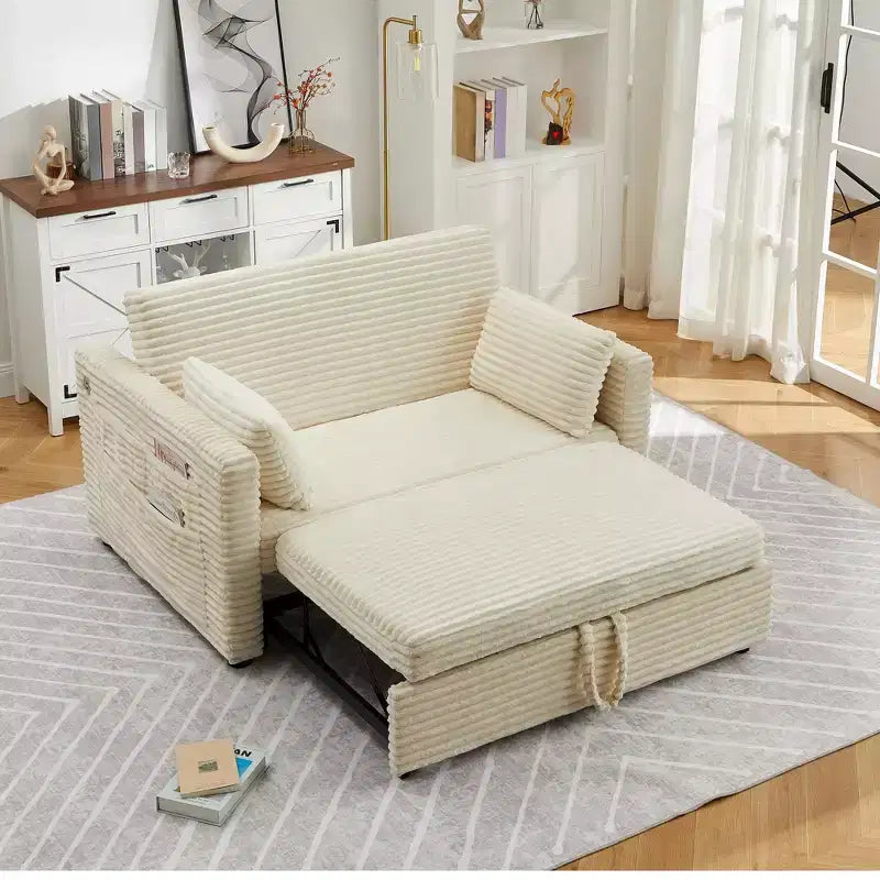Divano letto a due posti convertibile 55 con poggiapiedi estraibile e schienale regolabile, divano salvaspazio per piccoli appartamenti
