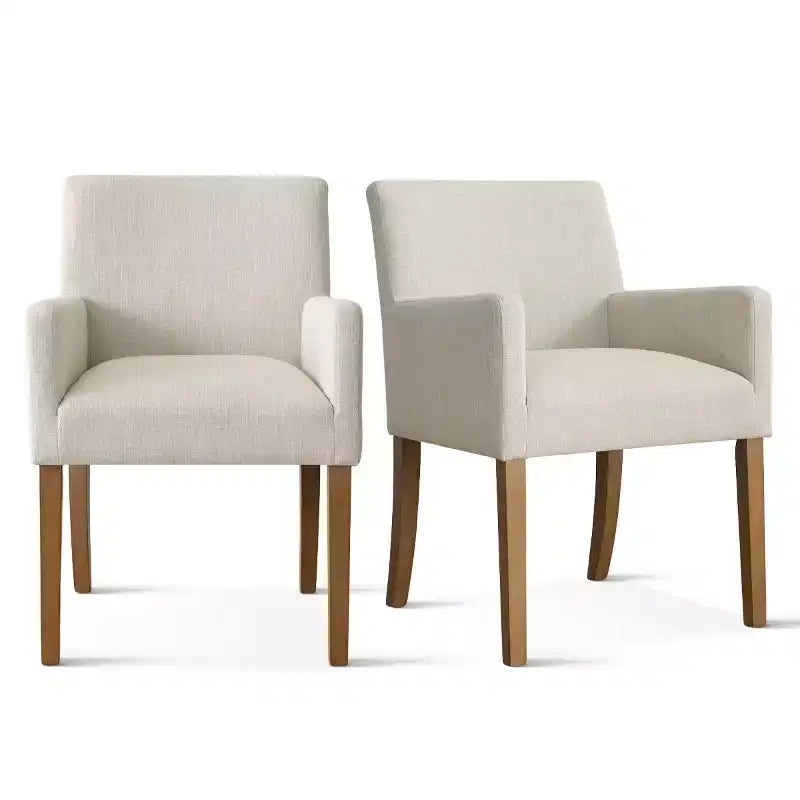 Set da pranzo da 9 pezzi con prolunga, include 6 sedie senza braccioli e 2 poltrone in lino neutro, gambe in legno massello, stile moderno-Panipeachy