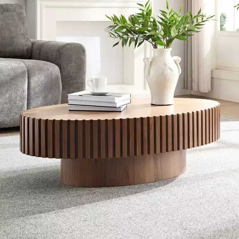 Tavolino da caffè ovale/quadrato, tavolino centrale scanalato minimalista, tavolino d'appoggio, frassino naturale/noce/nero opaco-ModernLuxe